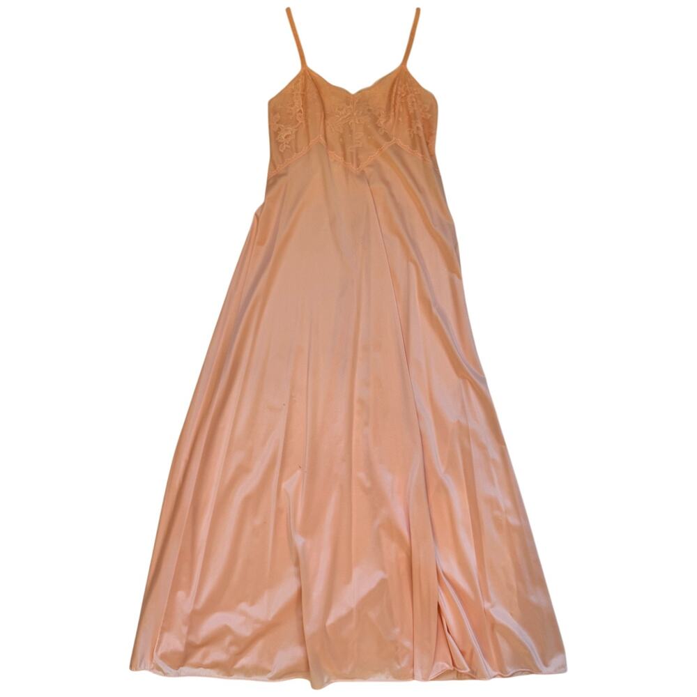 Elegant Vintage Olga Long Gown Peach Lace Maxi Slip Dress Women's 36 Coquette - Picture 8 of 15